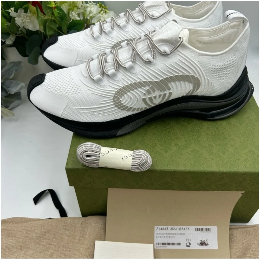 Gucci run white/gray/black sneakers size 12.5 made in Italy